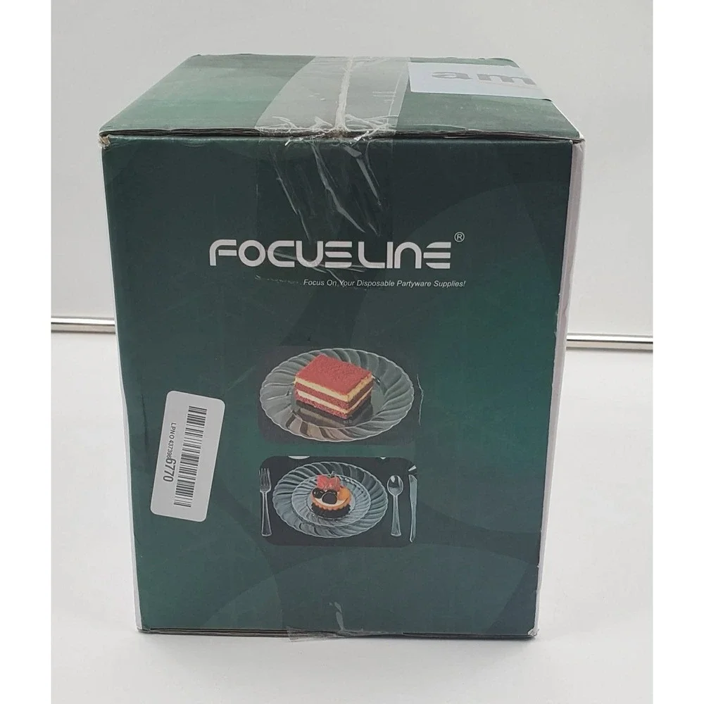 FOCUSLINE 100 Count Clear Plastic Plates 9 Inch, Disposable Heavy Duty Dinner...